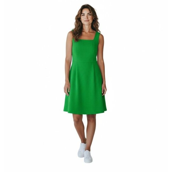 London Times Green Textured Knit Fit & Flare Dress w/Pockets Size 14W 1X Plus Sz - Picture 8 of 8